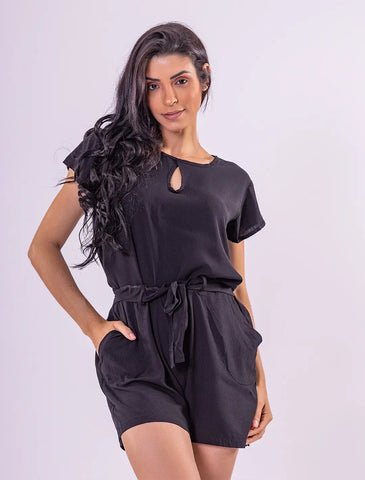 Blusa com Manga Velvet em Viscolinho - Preto