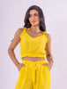 Conjunto Cropped e Calça Charme em Viscolinho - Amarelo