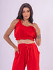 Conjunto Cropped e Calça Magnólia em Viscolinho - Vermelho