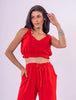 Conjunto Cropped e Calça Magnólia em Viscolinho - Vermelho