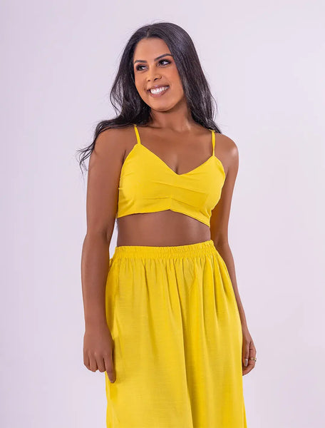 Conjunto Top e Saia Lumiar em Viscolinho - Amarelo