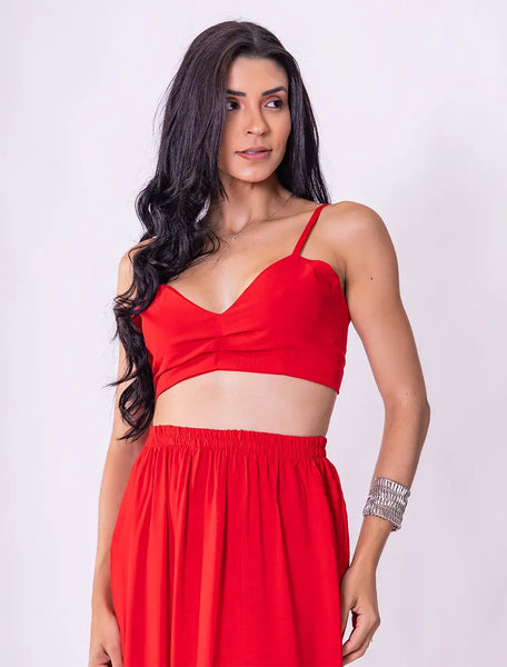 Conjunto Top e Saia Ray em Viscolinho - Vermelho