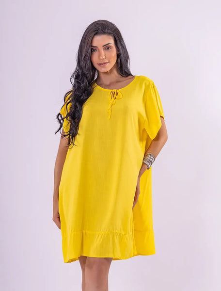 Vestido com Lacinho Petúnia em Viscolinho - Amarelo