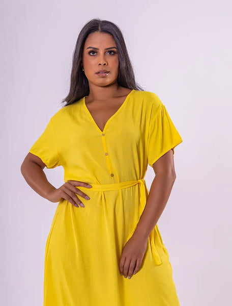 Vestido Longo Duna em Viscolinho - Amarelo