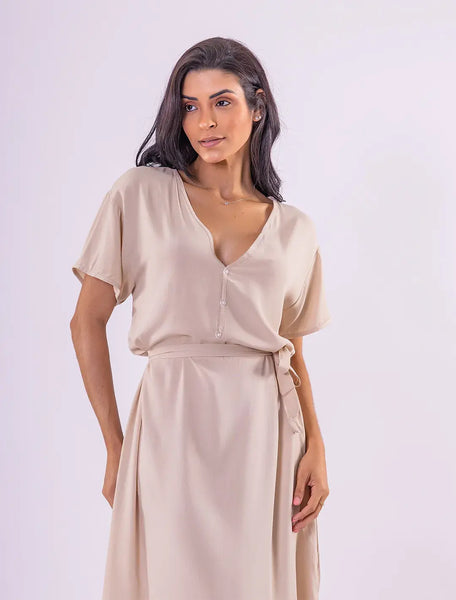 Vestido Longo Folie em Viscolinho - Palha